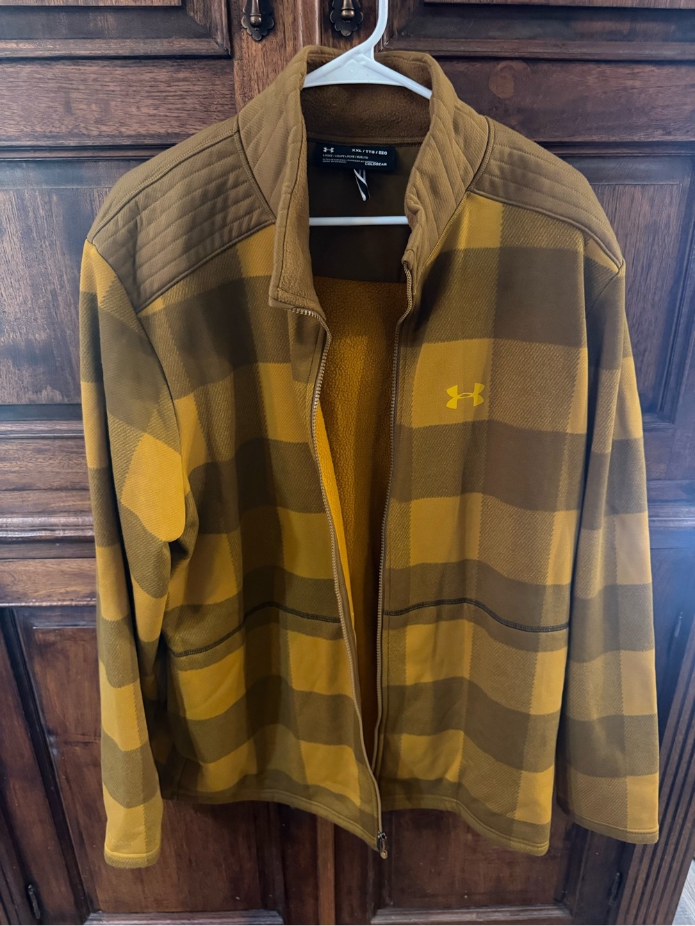 Under Armour ColdGear Full Zip Fleece Jacket XXL Brown Yellow Plaid Polyester